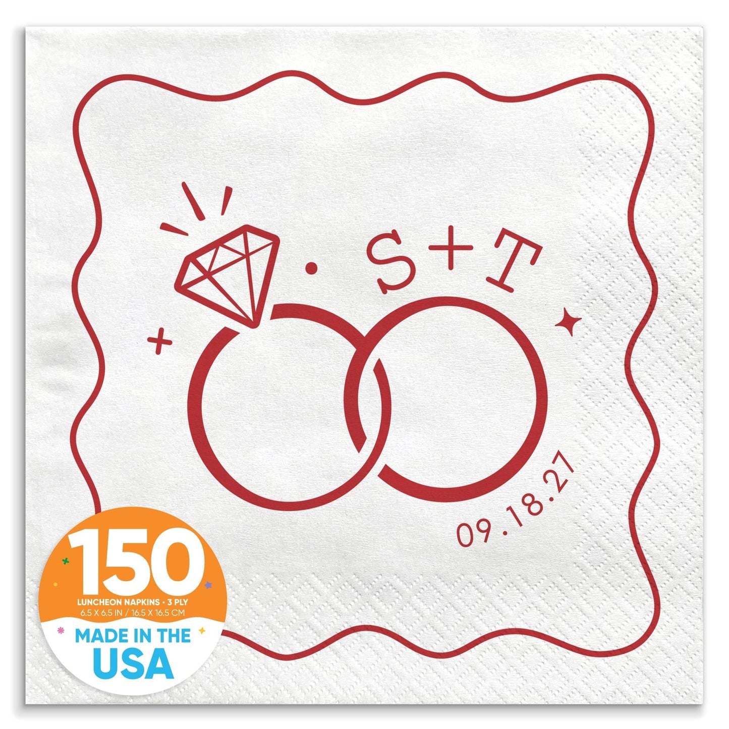Custom Text - Cherry Red Wedding Rings Napkins