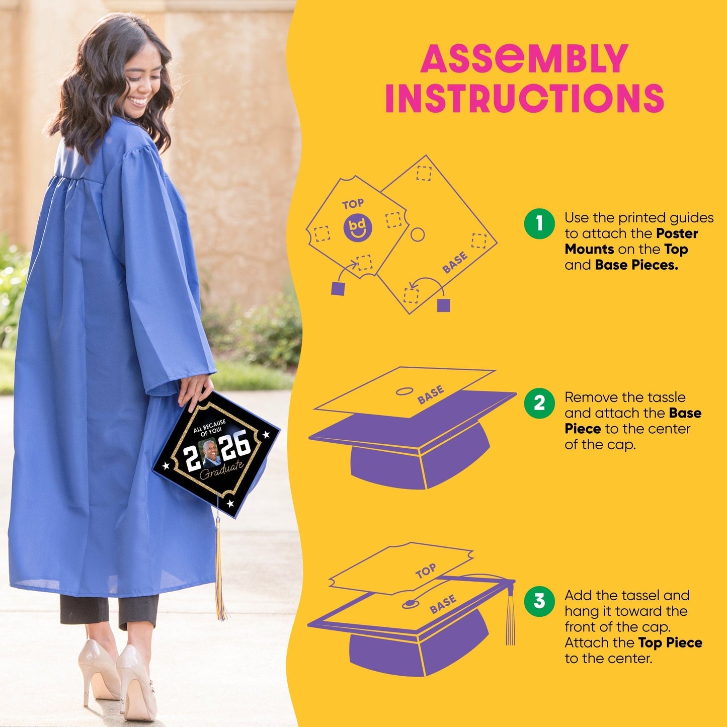 Custom Photo Black & Gold Grad Cap Cover