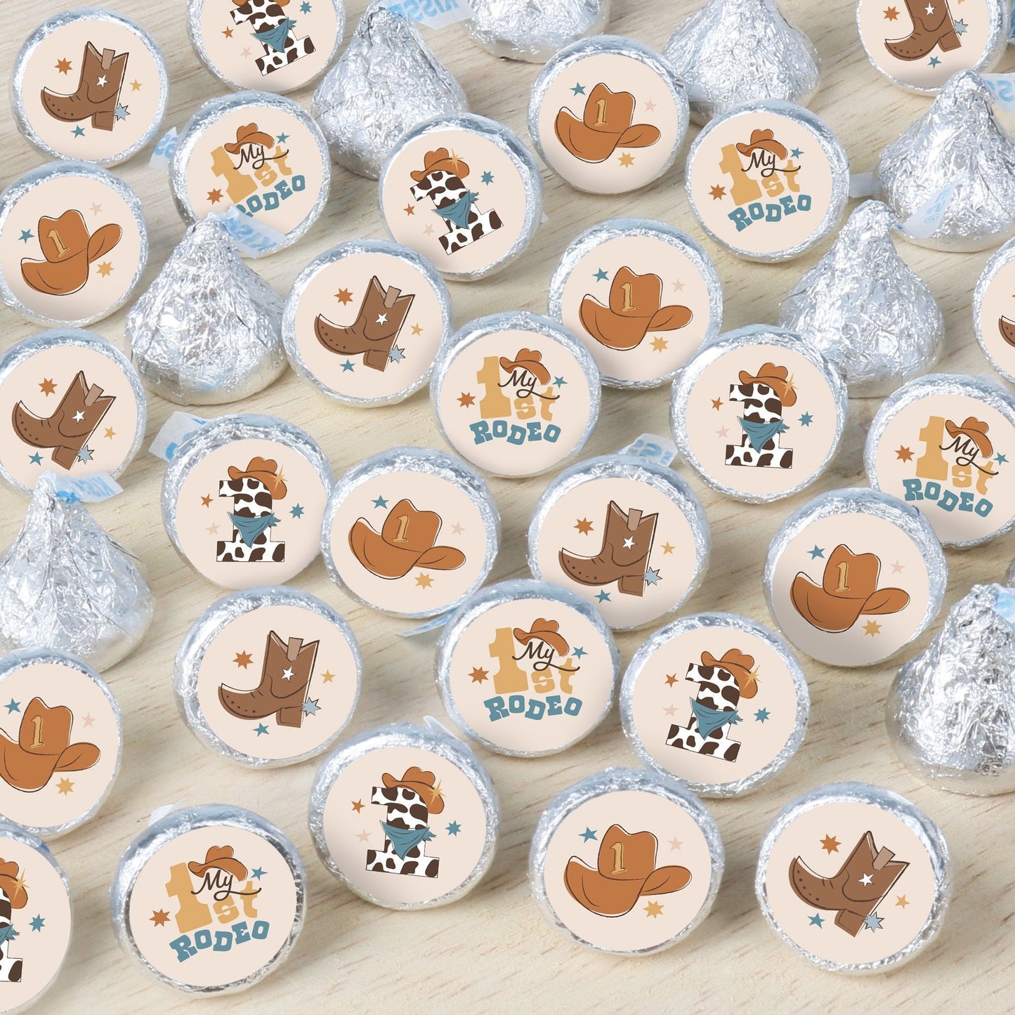 My First Rodeo - Little Cowboy 1st Birthday Party Small Round Candy Stickers - Party Favor Labels - 324 Count