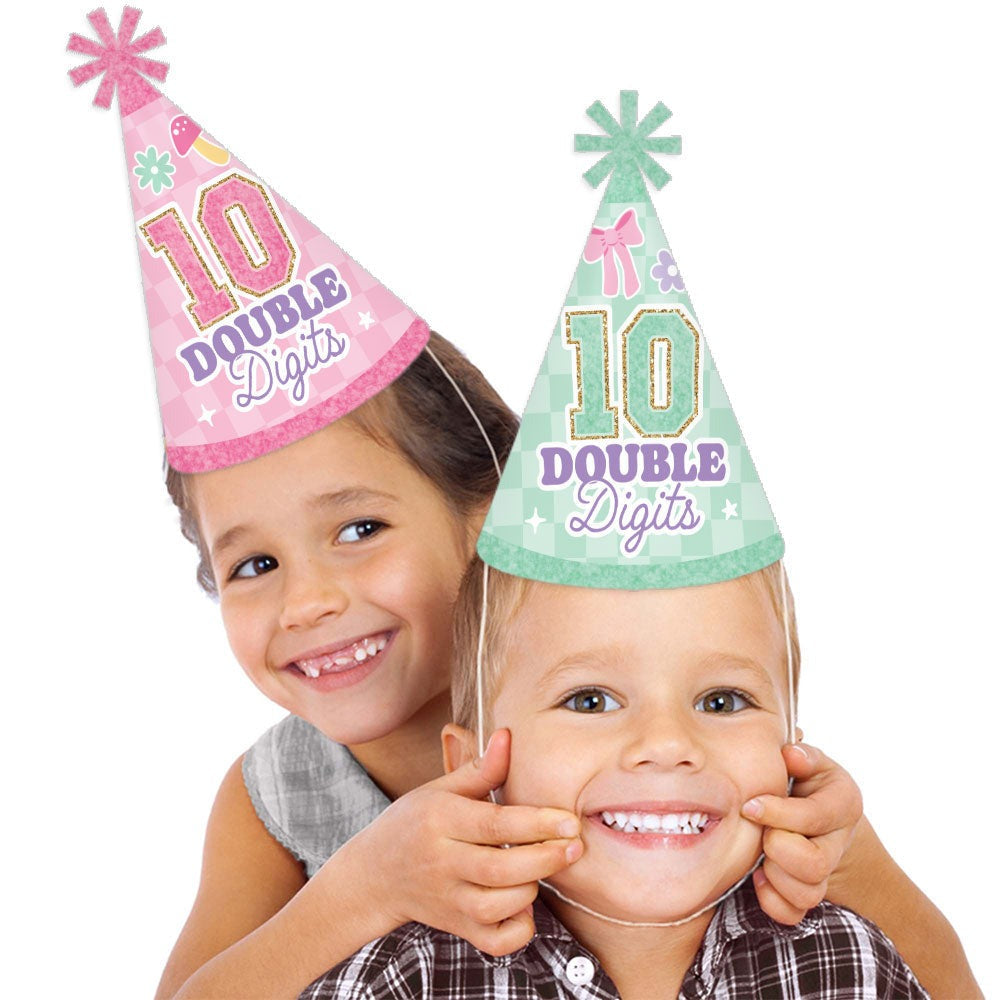 Preppy 10th Birthday Girl Cone Hat - 8 Ct