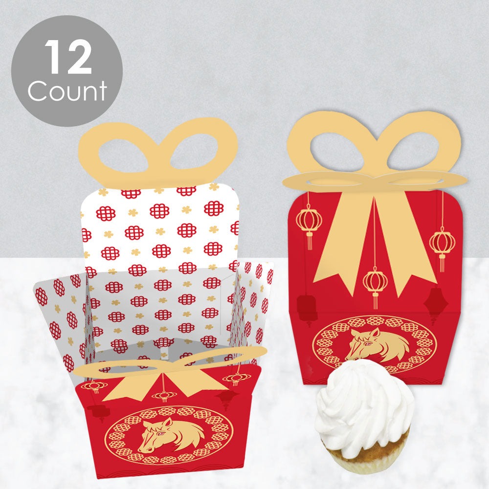 Lunar New Year - Square Favor Gift Boxes - 2026 Year of the Horse Bow Boxes - Set of 12