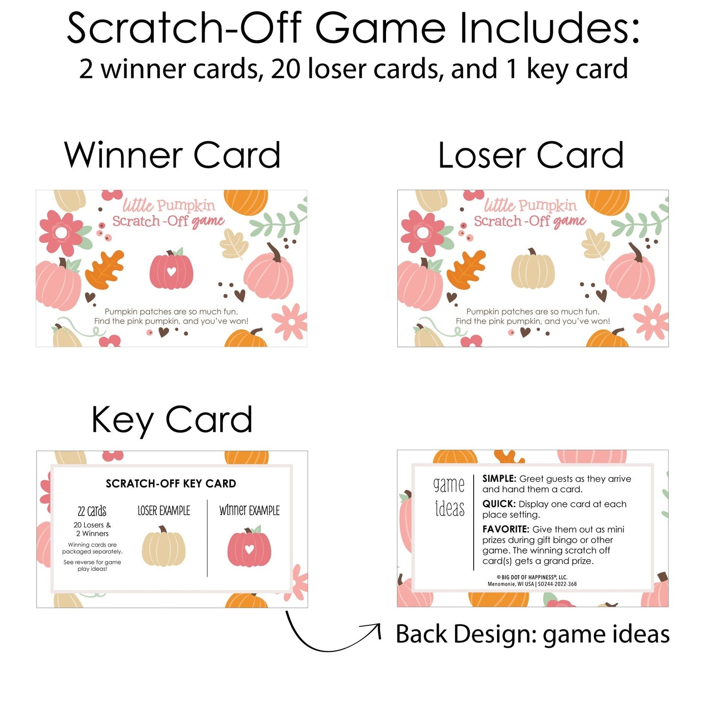 Girl Little Pumpkin - Fall Birthday Party or Baby Shower Game Scratch Off Cards - 22 Count