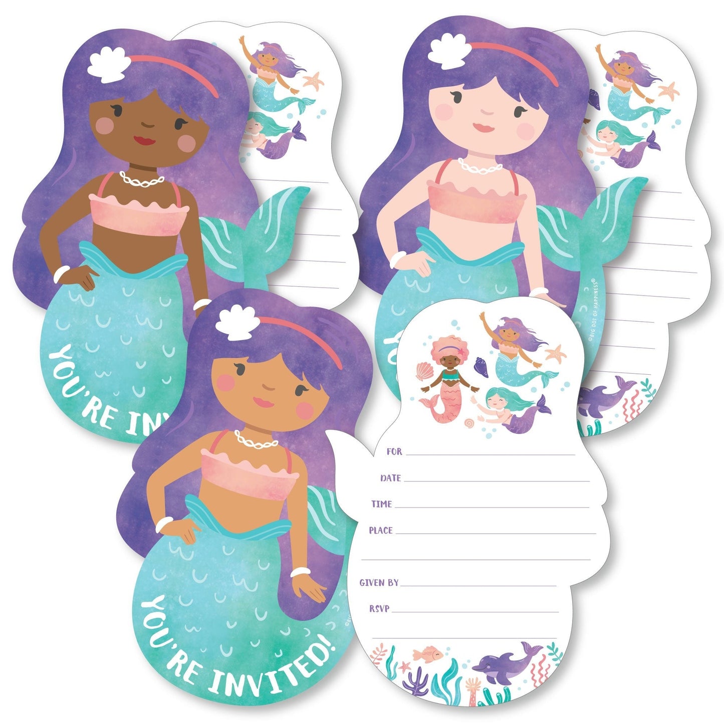 Mermaid Shaped Fill-In Invitations - 12 Ct