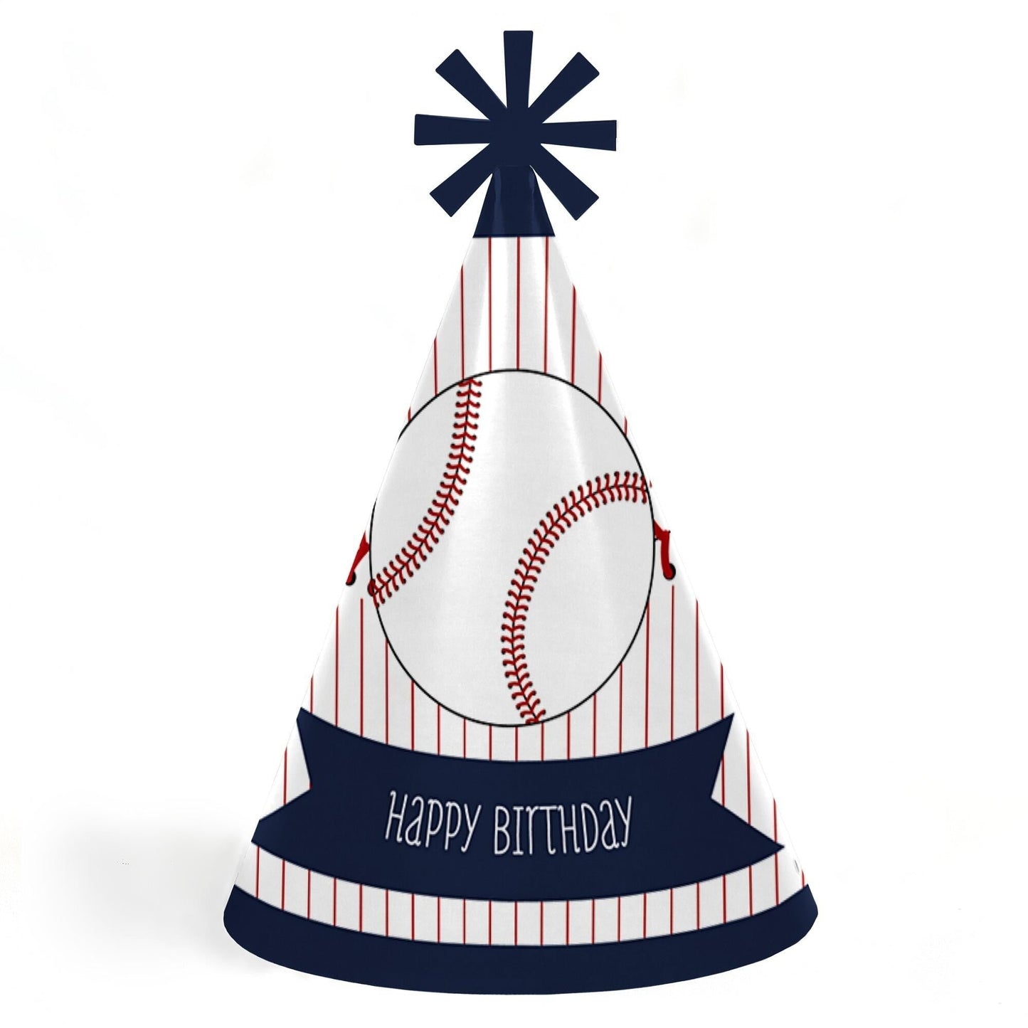 Batter Up - Baseball - Cone Happy Birthday Party Hats for Kids and Adults - Set of 8 (Standard Size)