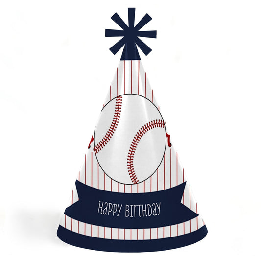 Batter Up - Baseball - Cone Happy Birthday Party Hats for Kids and Adults - Set of 8 (Standard Size)