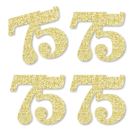 Gold Glitter 75 - No-Mess Real Gold Glitter Cut-Out Numbers - 75th Birthday Party Confetti - Set of 24