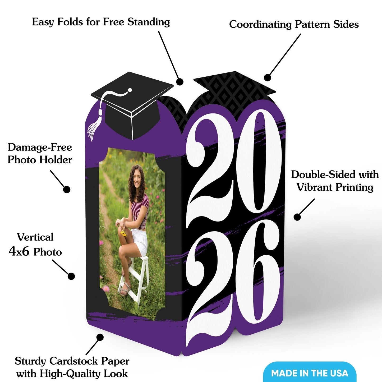Purple Graduation Photo Centerpieces - 8 Ct