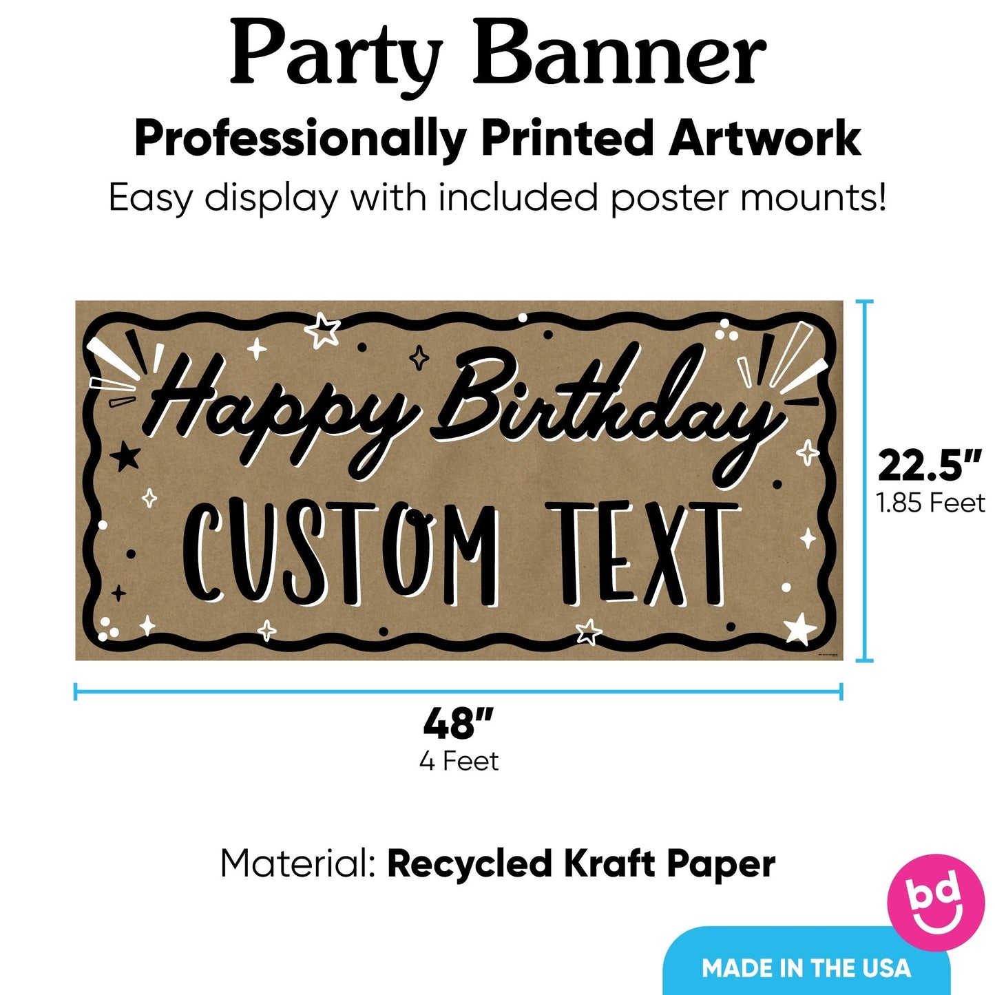 Custom Text Happy Birthday Kraft Banner