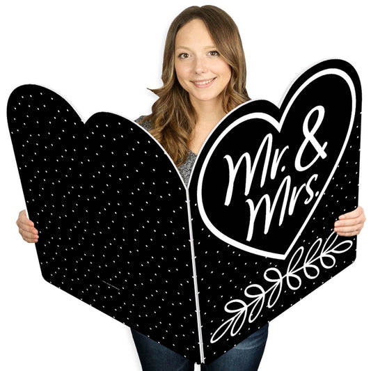 Mr. and Mrs. - Black and White Wedding Congratulations Giant Greeting Card - Big Shaped Jumborific Card - 16.5 x 22 inches