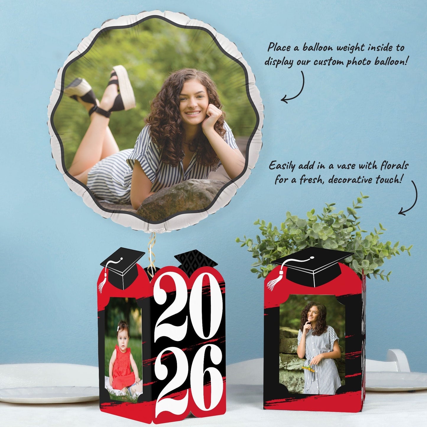 Red Graduation Photo Centerpieces - 8 Ct