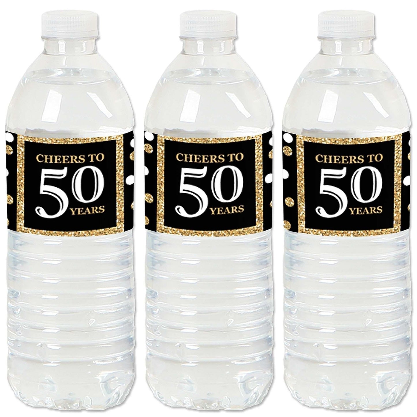 Adult 50th Birthday - Gold - Birthday Party Water Bottle Sticker Labels - Set of 20