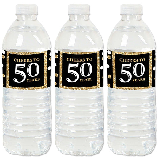 Adult 50th Birthday - Gold - Birthday Party Water Bottle Sticker Labels - Set of 20