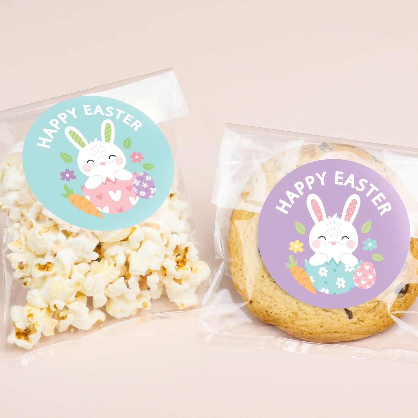 Happy Easter Bunny Stickers & Clear Cookie Bags - 25 Ct