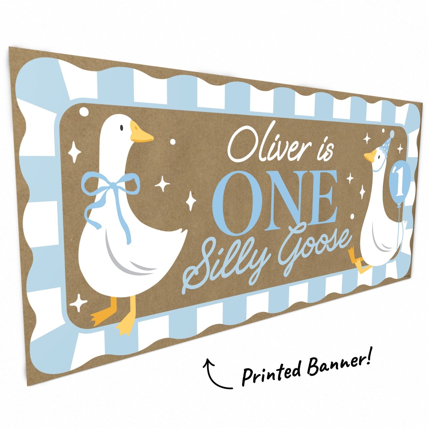 Custom Text One Silly Goose Blue Kraft Banner