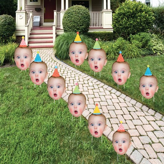 Custom Face Yard Signs - Party Time Colorful Birthday - 10 Pc