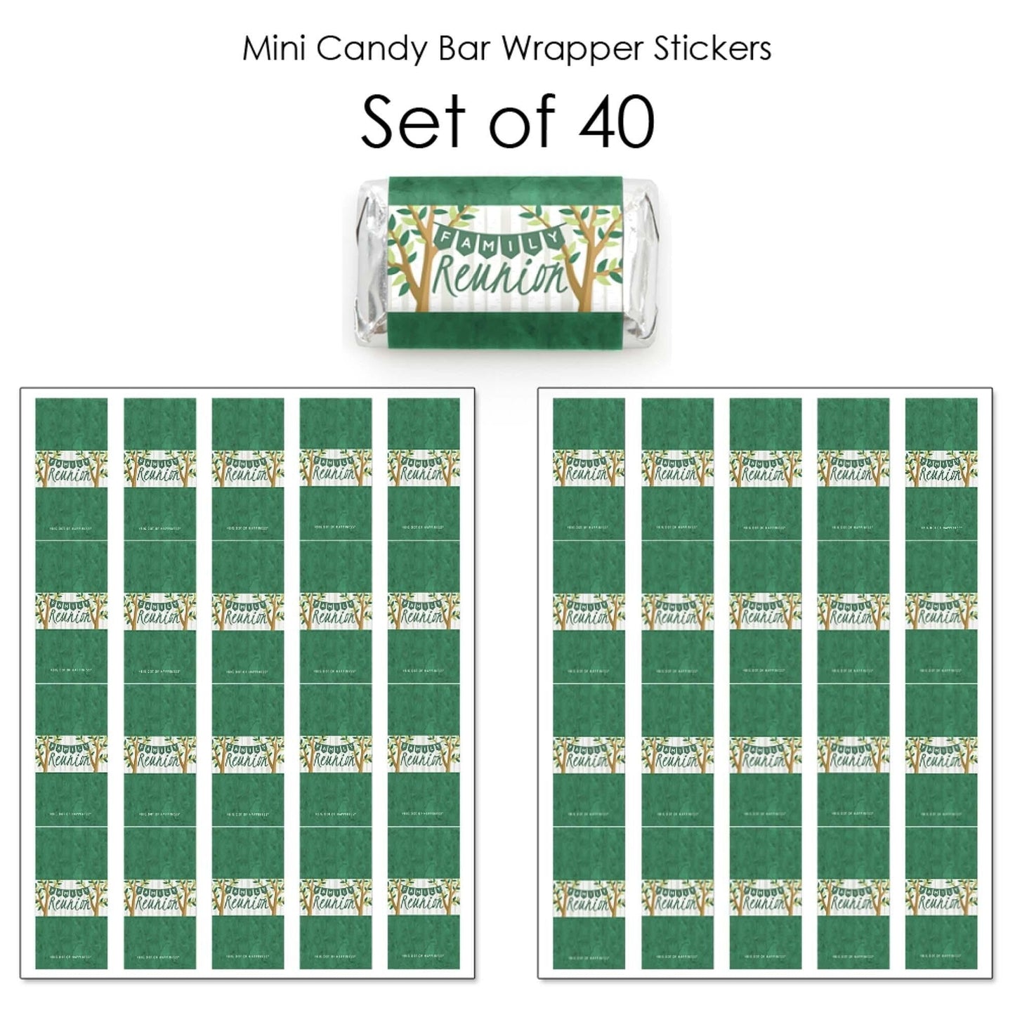 Family Tree Reunion - Mini Candy Bar Wrapper Stickers - Family Gathering Party Small Favors - 40 Count