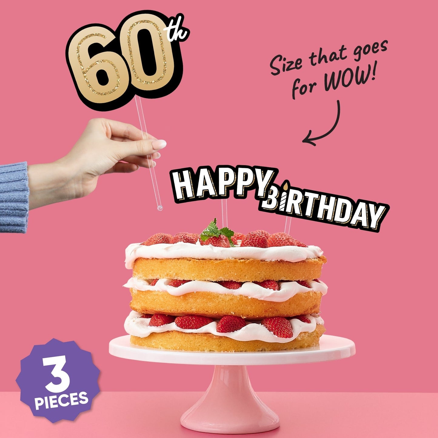 60th Birthday Cake Topper - 3 Pc