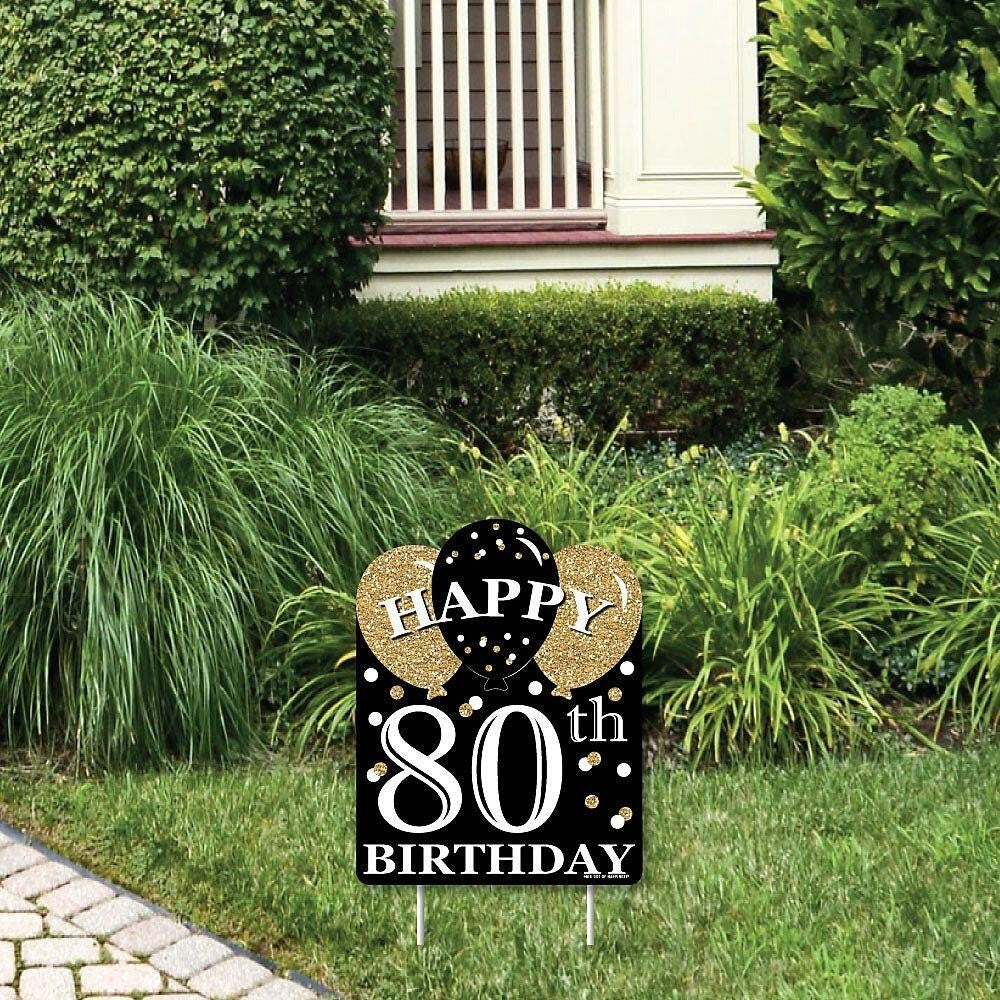 Adult 80th Birthday - Gold - Outdoor Lawn Sign - Birthday Party Yard Sign - 1 Piece