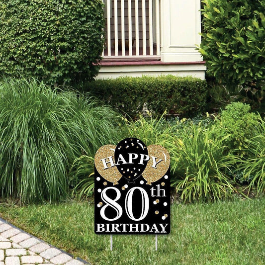 Adult 80th Birthday - Gold - Outdoor Lawn Sign - Birthday Party Yard Sign - 1 Piece