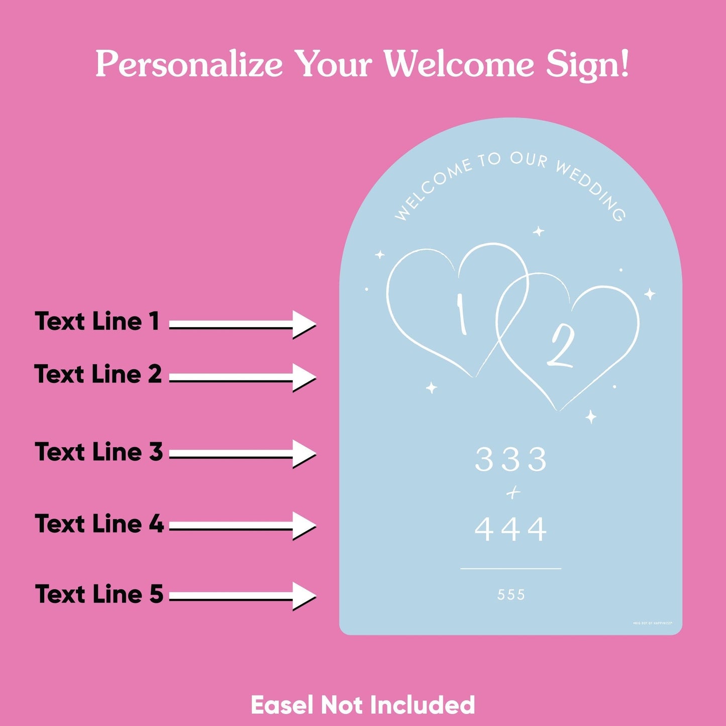 Personalized Text Dusty Blue Wedding Hearts Welcome Sign (Select Your Size)