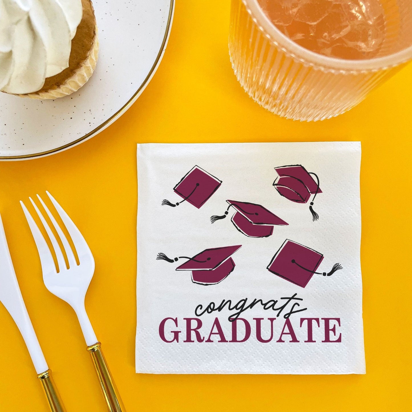 Napkins - Maroon Graduation - 24 Ct