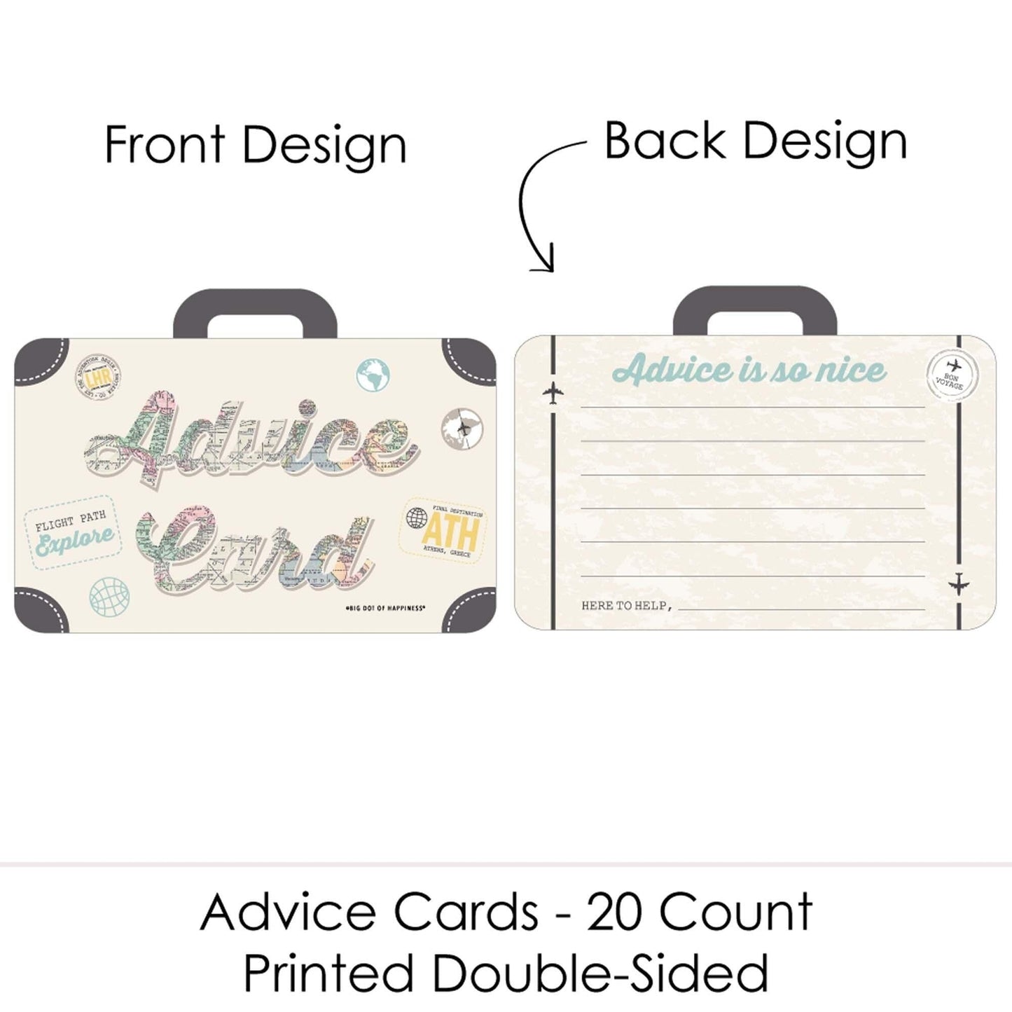 World Awaits - Suitcase Wish Card Travel Themed Graduation Party, Baby or Bridal Shower Activities - Shaped Advice Cards Game - Set of 20