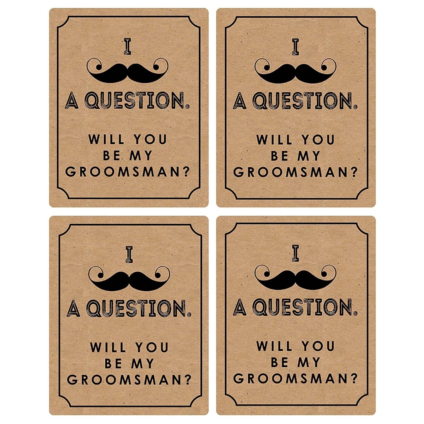 Kraft Mustache - Will You Be My Groomsman? - Gift for Men - Whiskey or Wine Bottle Label Stickers - Set of 4
