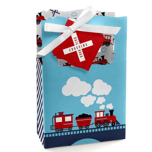 Railroad Party Crossing - Steam Train Birthday Party or Baby Shower Favor Boxes - Set of 12