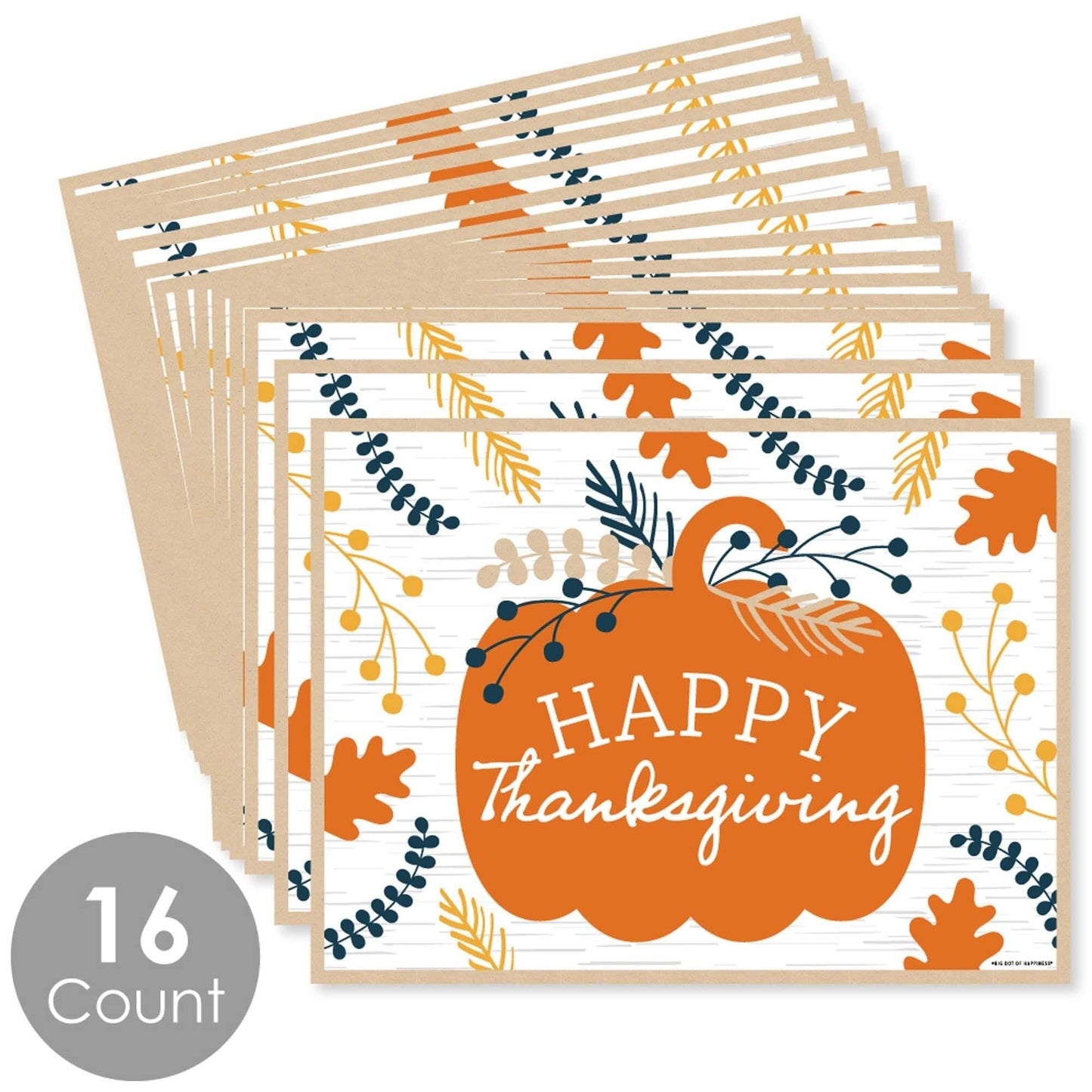 Happy Thanksgiving - Party Table Decorations - Fall Harvest Party Placemats - Set of 16
