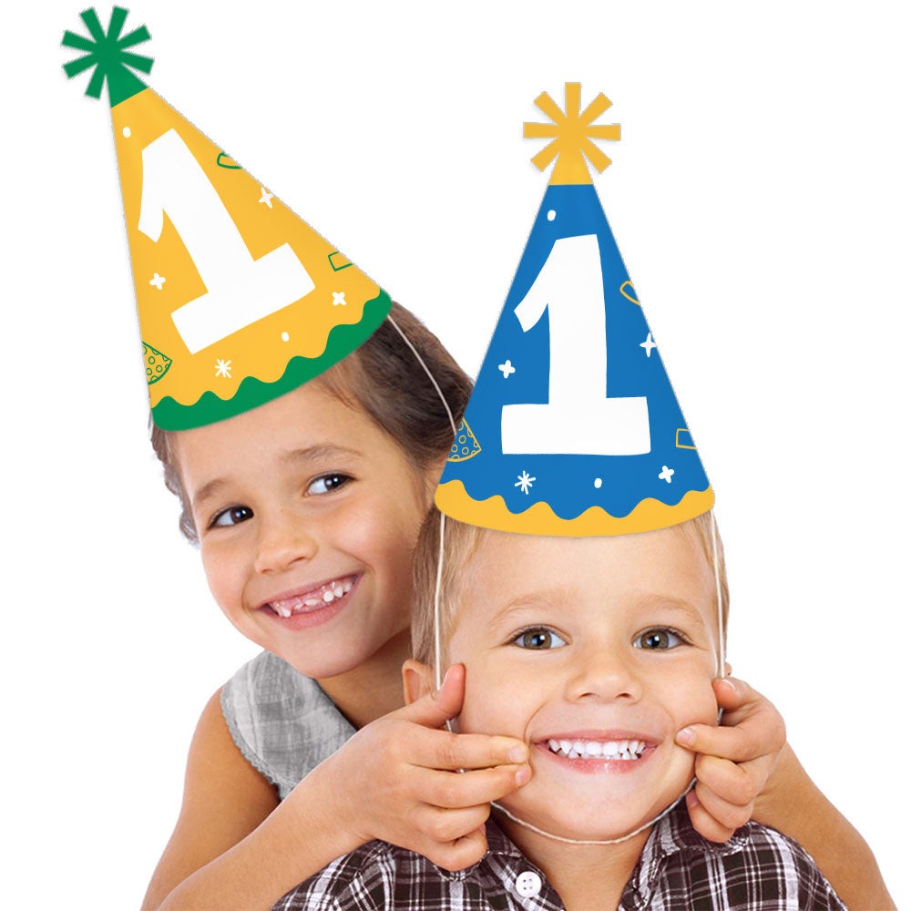 One is Fun Cone Party Hats - Set of 8 (Standard Size)