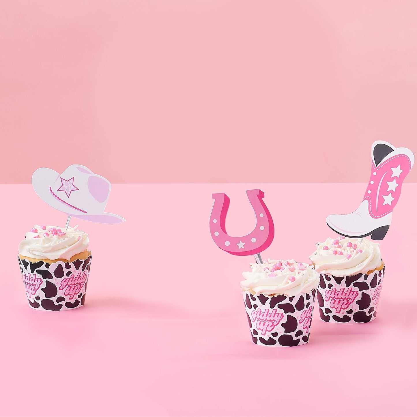 Rodeo Cowgirl - Cupcake Decoration - Pink Western Party Cupcake Wrappers and Treat Picks Kit - Set of 24