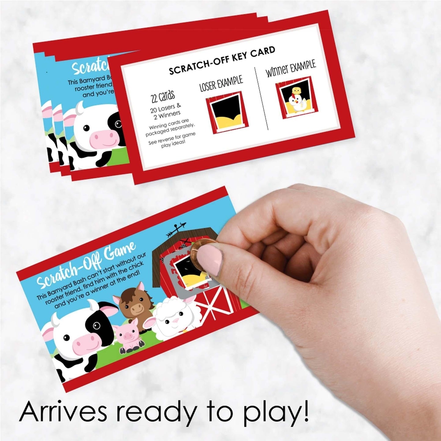 Farm Animals - Barnyard Baby Shower or Birthday Party Game Scratch Off Cards - 22 Count