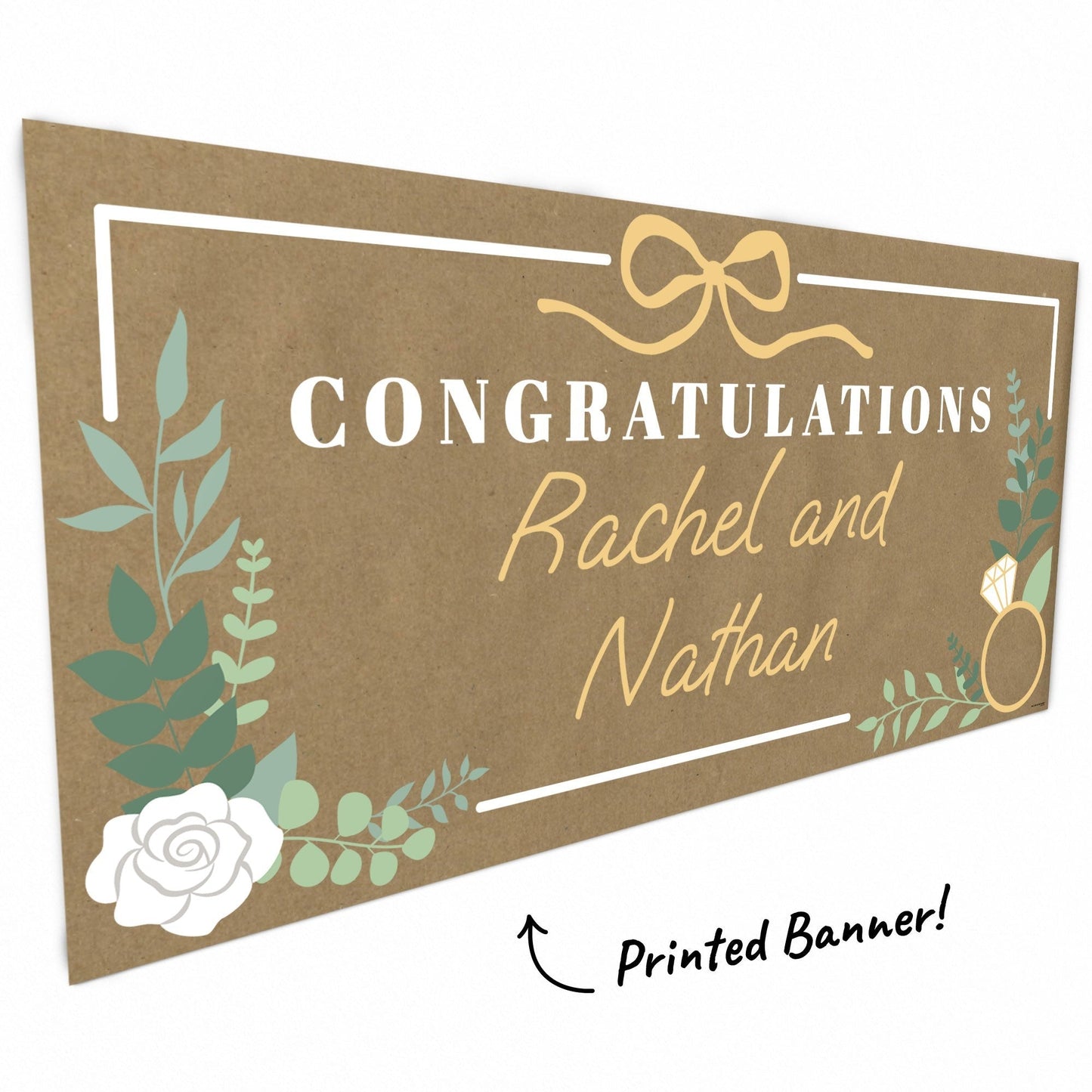 Custom Text Boho Botanical Bride Kraft Banner