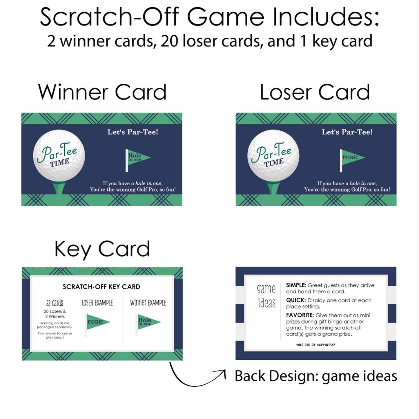 Par-Tee Time - Golf - Birthday or Retirement Party Scratch Off Cards - 22 ct.