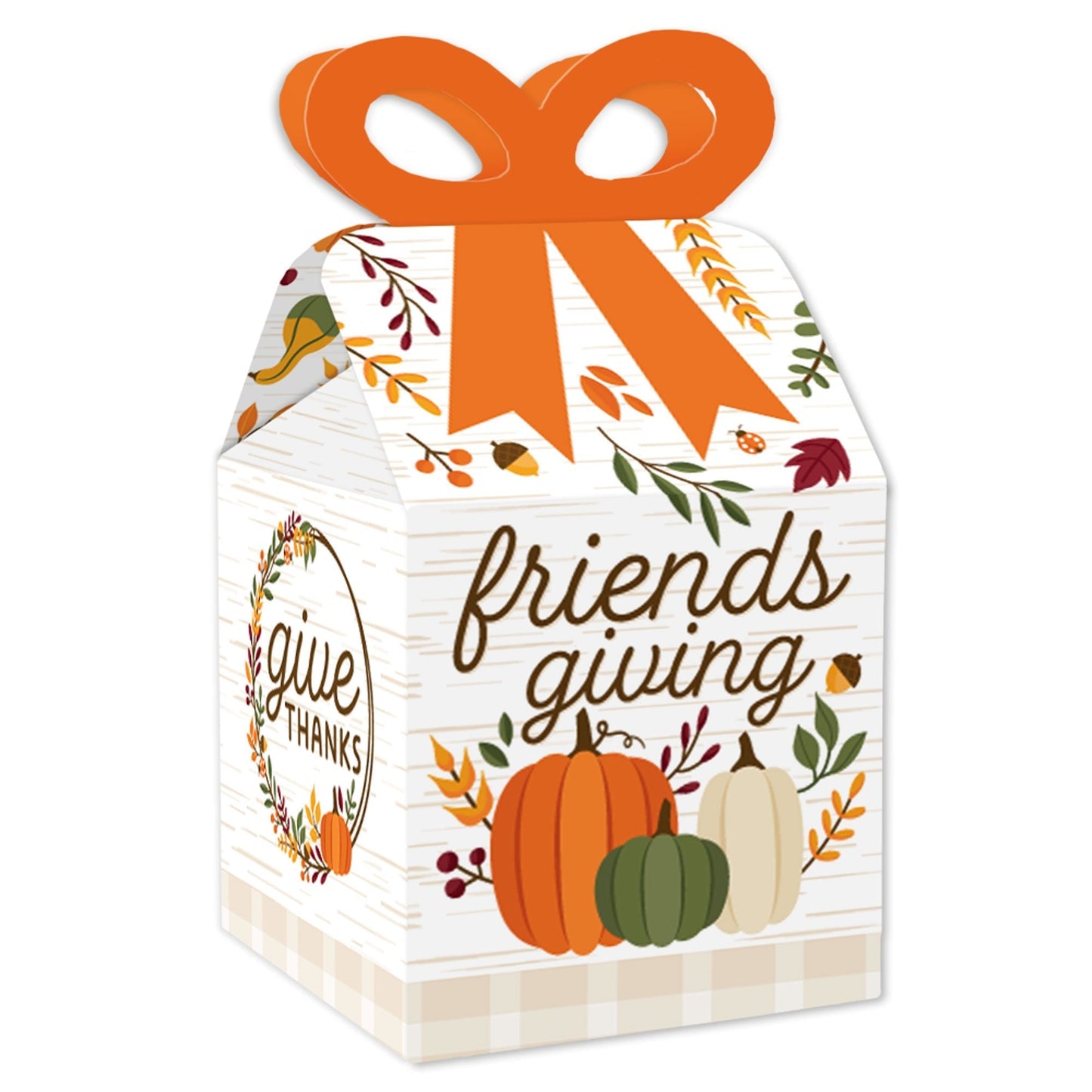 Fall Friends Thanksgiving - Square Favor Gift Boxes - Friendsgiving Party Bow Boxes - Set of 12