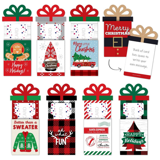Assorted Red and Green Holiday - Christmas Money and Gift Card Sleeves - Nifty Gifty Card Holders - Set of 8