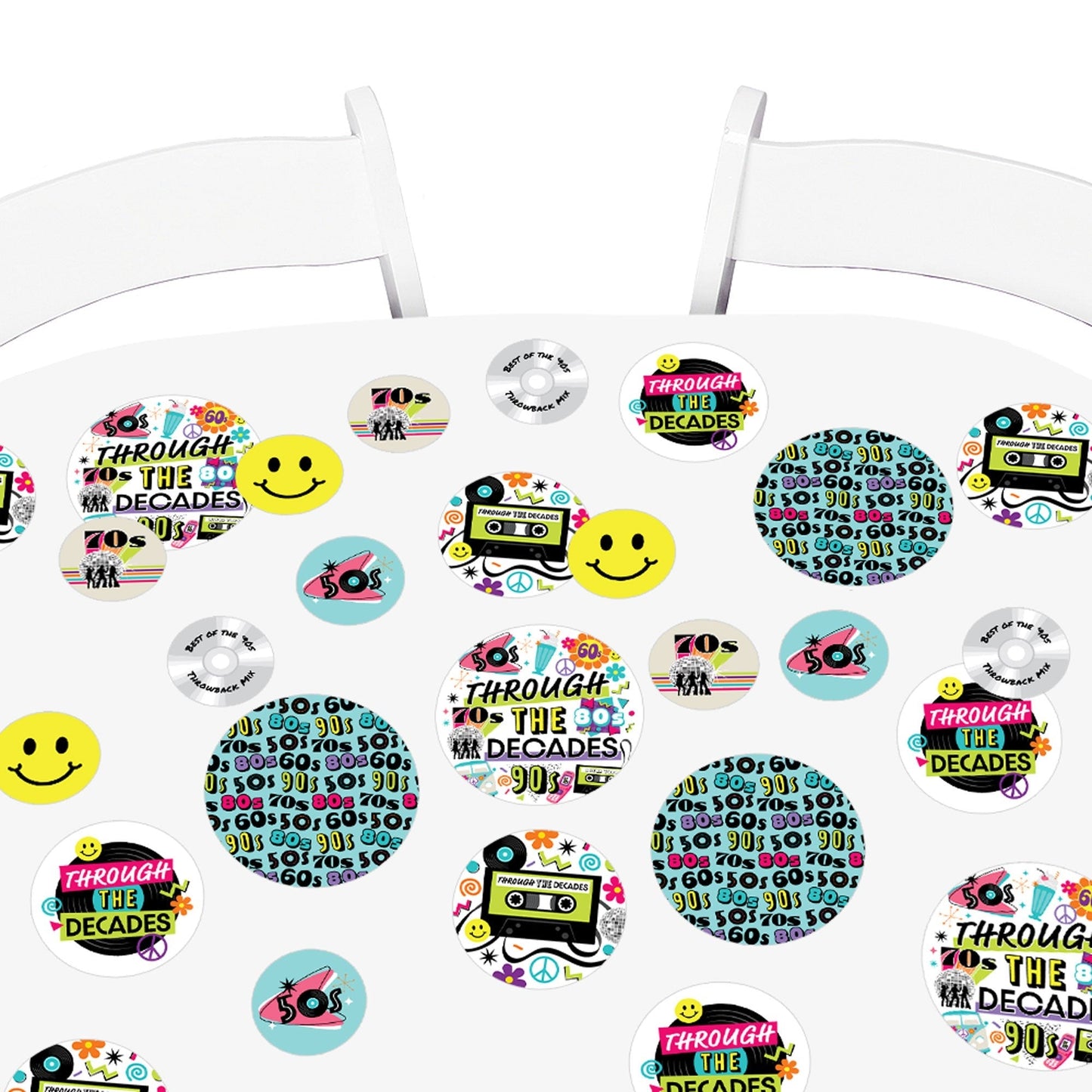 Through the Decades - 50s, 60s, 70s, 80s, and 90s Party Giant Circle Confetti - Party Decorations - Large Confetti 27 Count