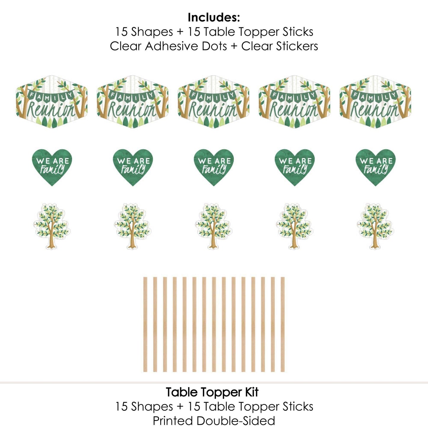 Family Tree Reunion - Family Gathering Party Centerpiece Sticks - Table Toppers - Set of 15