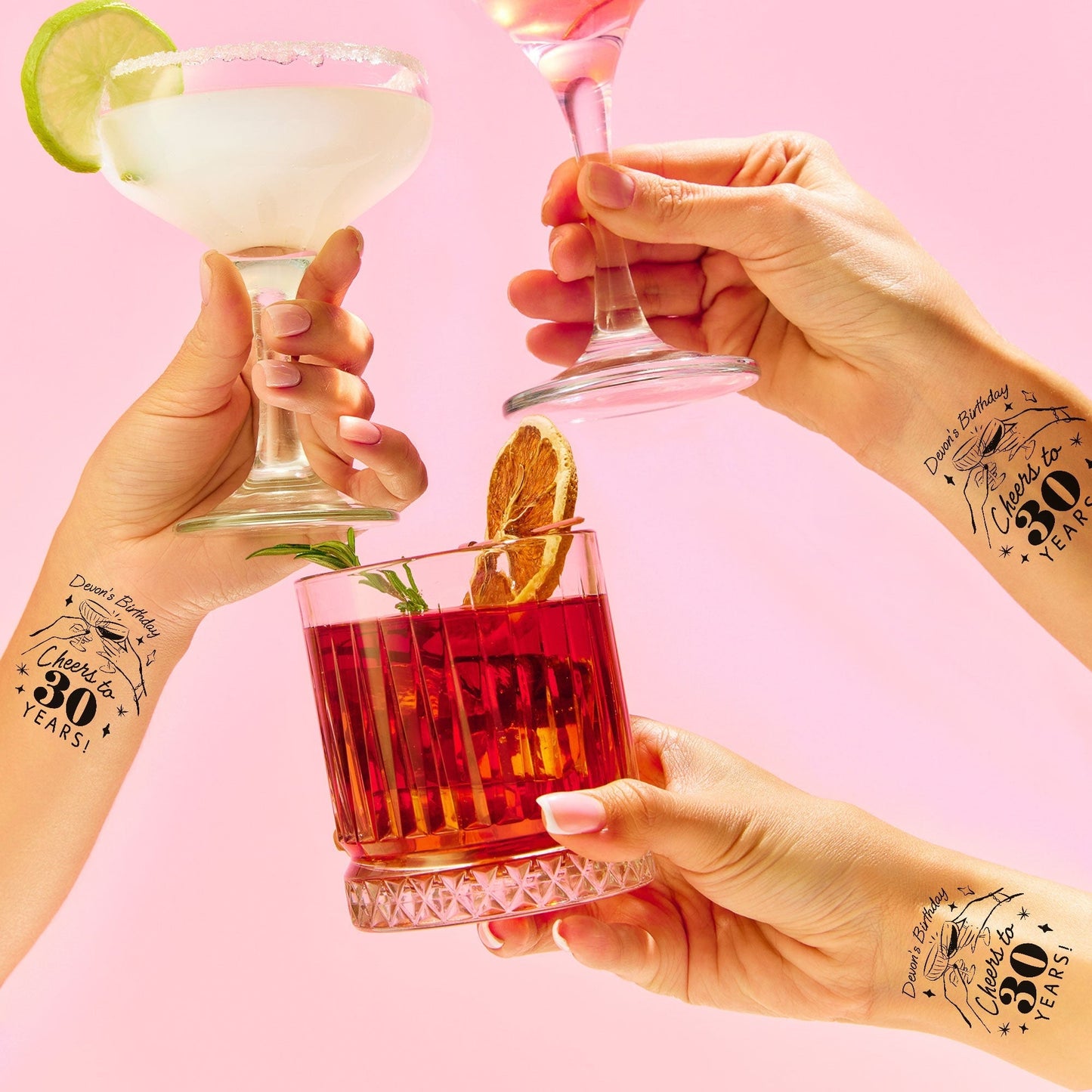 Custom Text Tattoo - Cocktail Birthday - 12 Ct