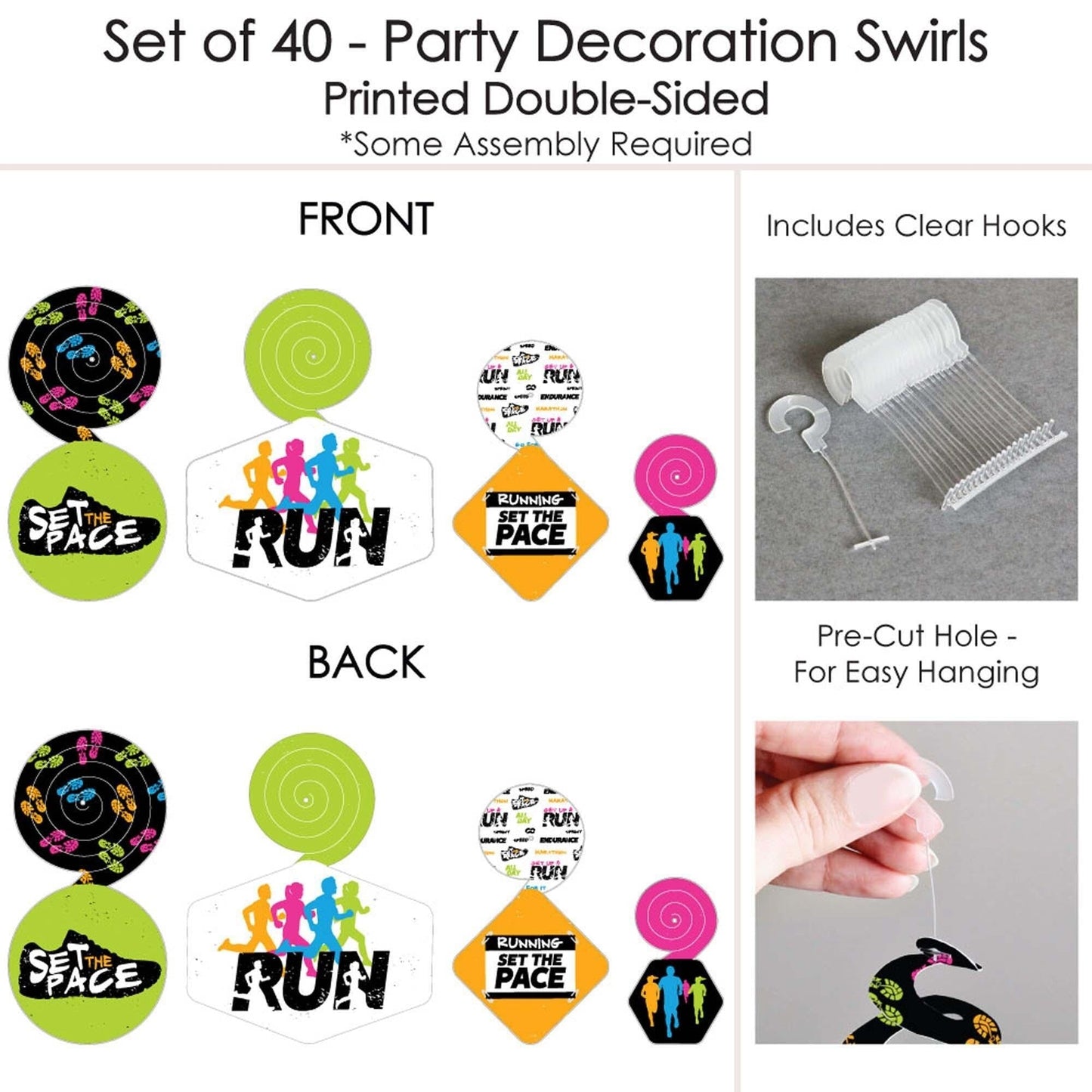 Set The Pace - Running - Track, Cross Country or Marathon Party Hanging Decor - Party Decoration Swirls - Set of 40