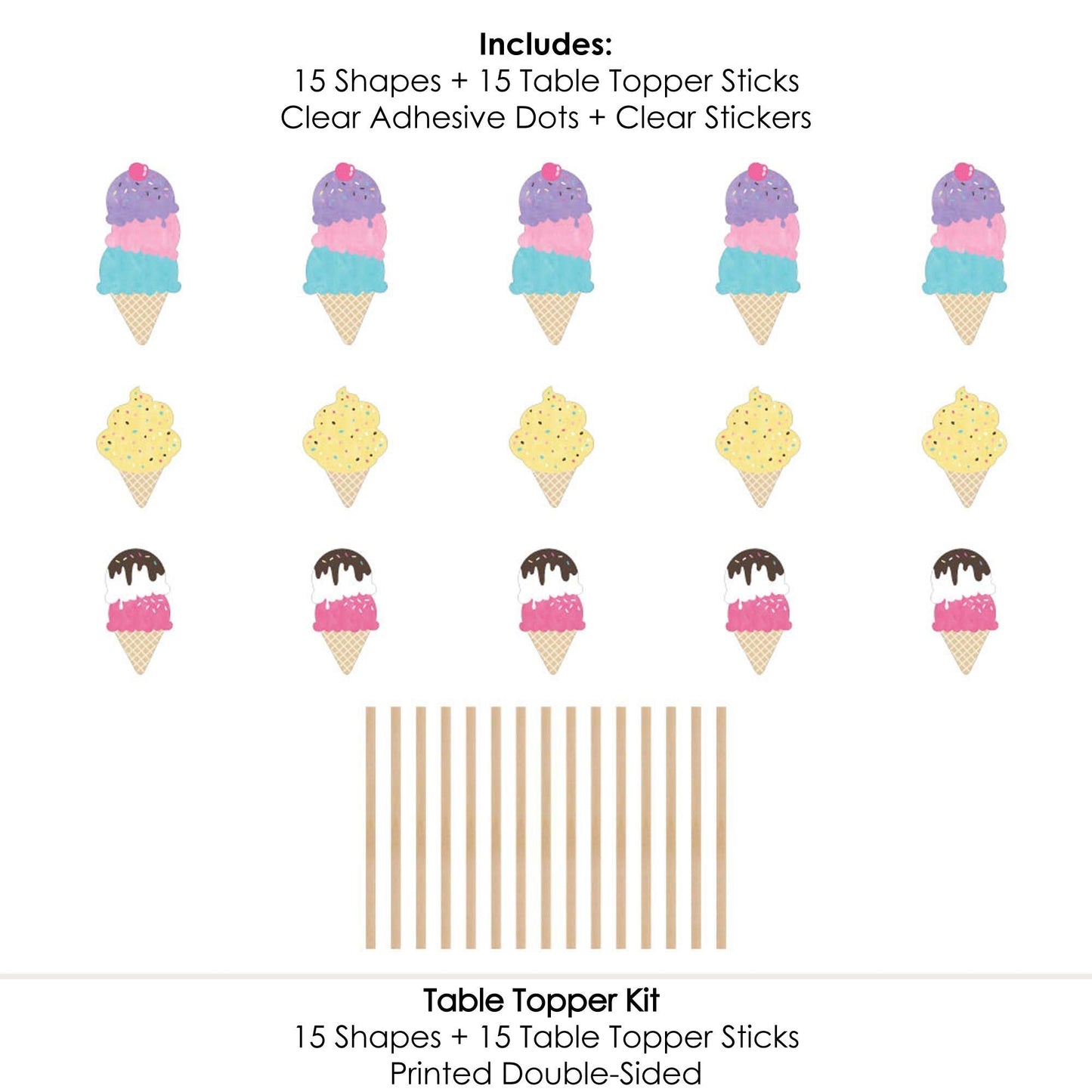 Scoop Up The Fun - Ice Cream - Sprinkles Party Centerpiece Sticks - Table Toppers - Set of 15