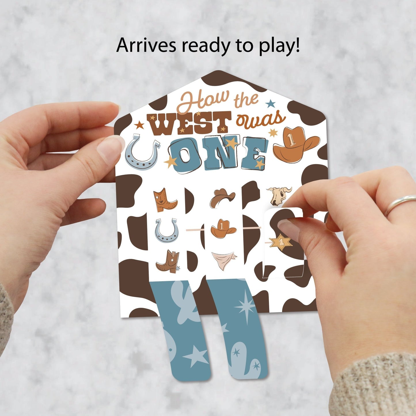 My First Rodeo - Little Cowboy 1st Birthday Party Game Pickle Cards - Pull Tabs 3-in-a-Row - Set of 12