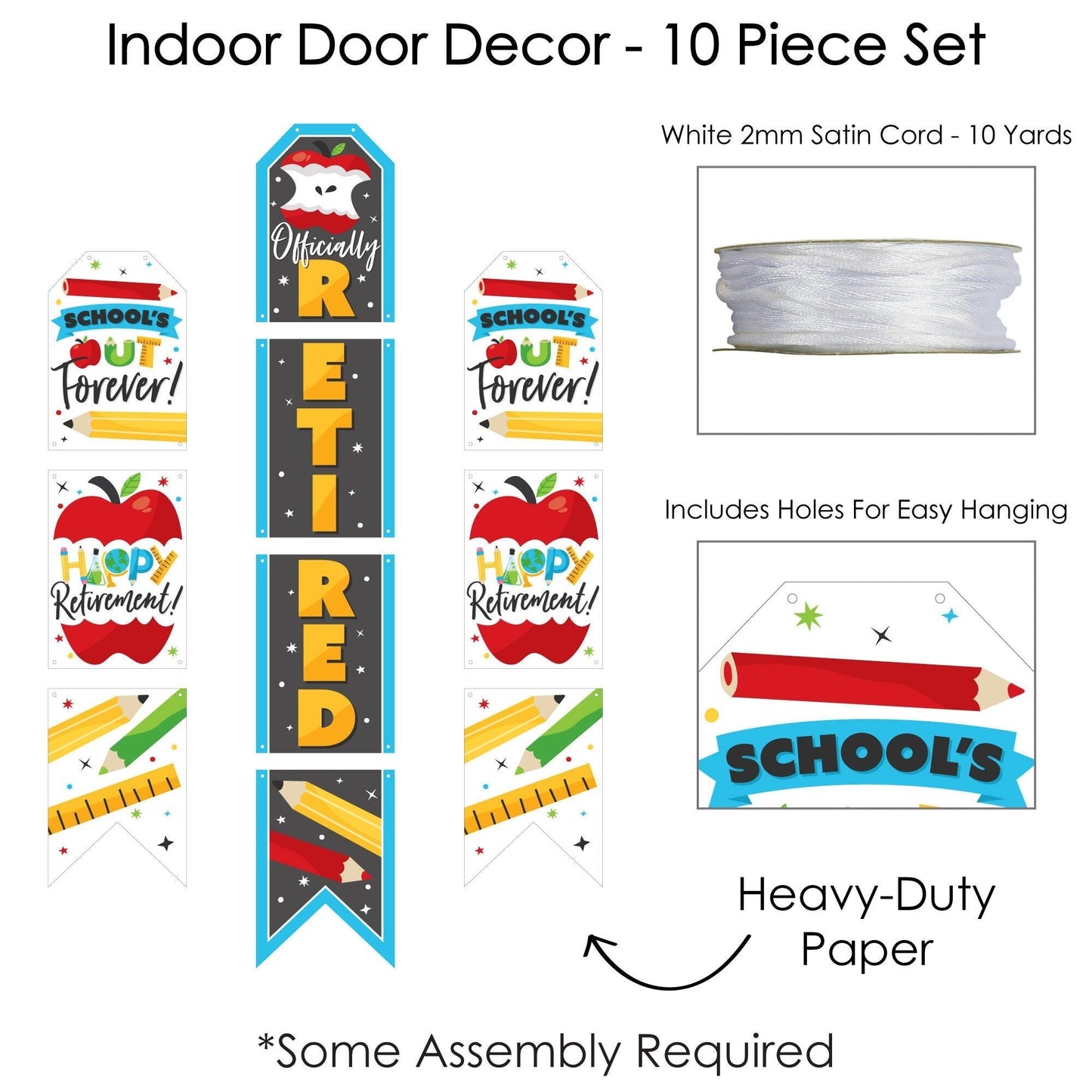 Teacher Retirement - Hanging Vertical Paper Door Banners - Happy Retirement Party Wall Decoration Kit - Indoor Door Decor