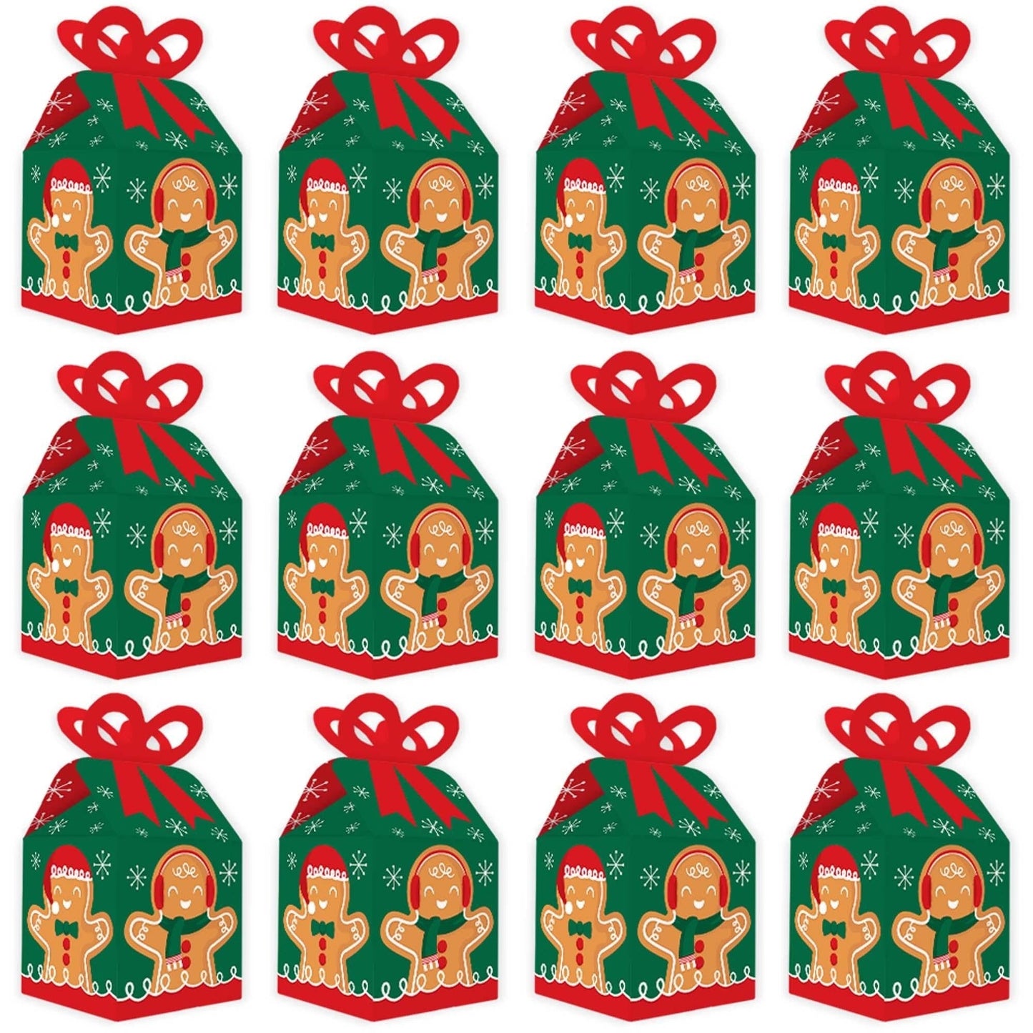 Gingerbread Christmas - Square Favor Gift Boxes - Gingerbread Man Holiday Party Bow Boxes - Set of 12