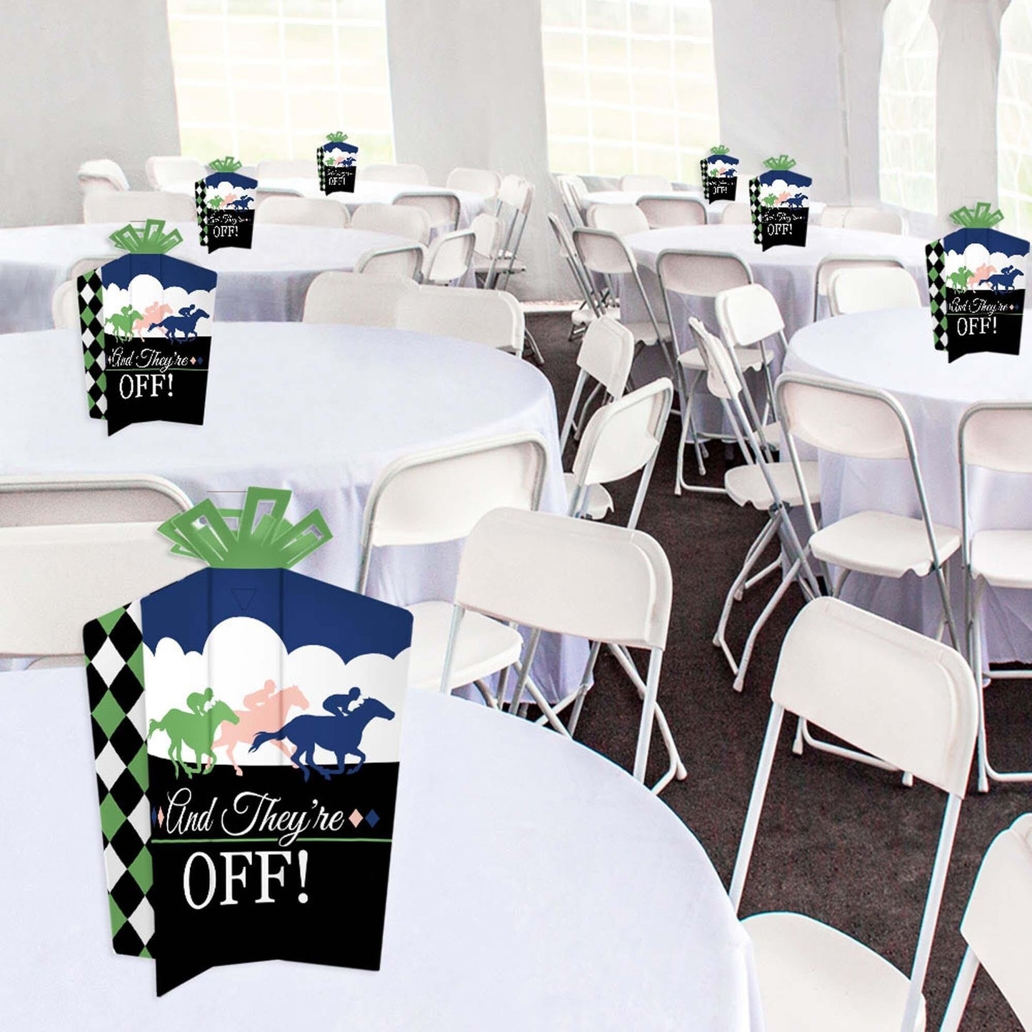 Kentucky Horse Derby - Table Decorations - Horse Race Party Fold and Flare Centerpieces - 10 Count