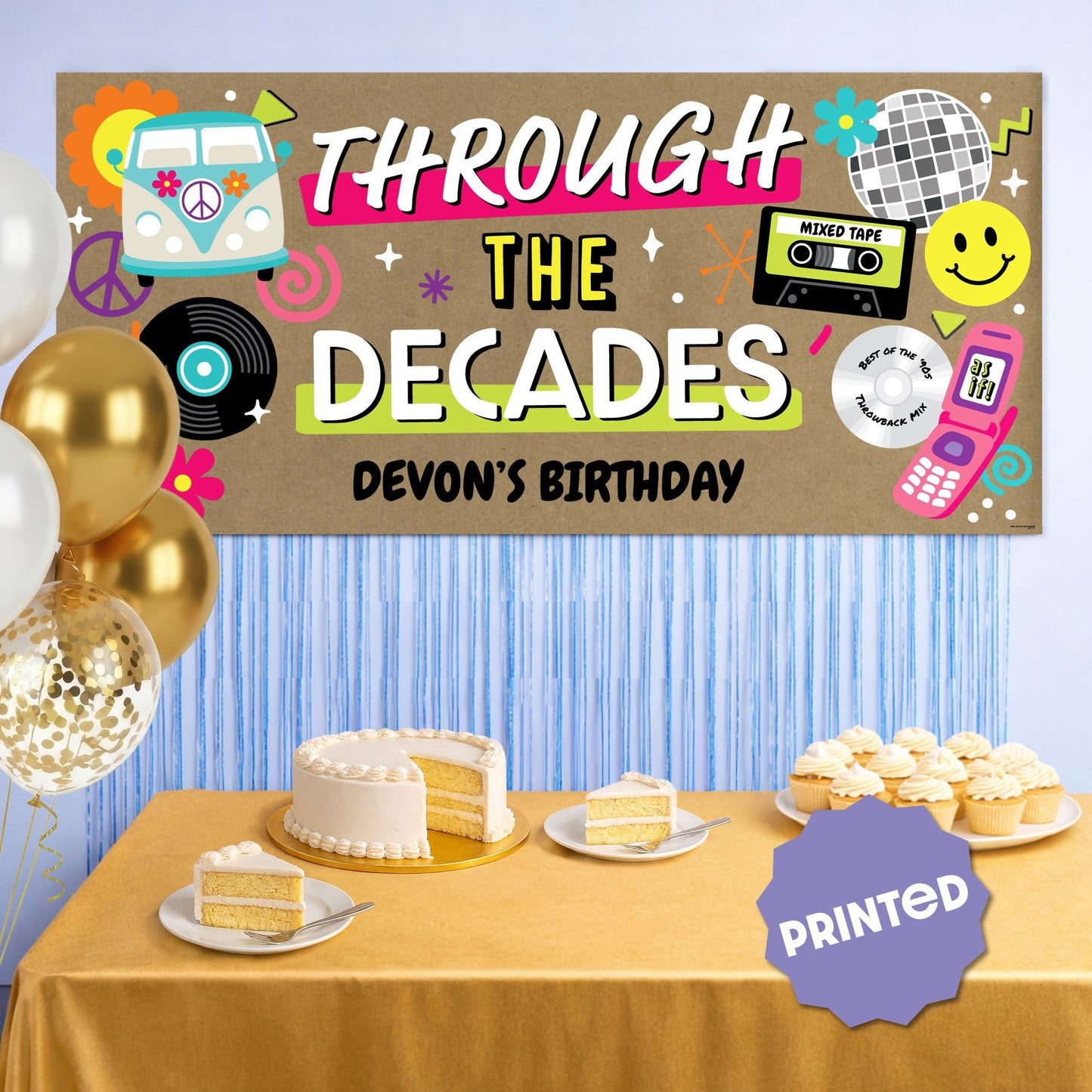 Custom Text Through the Decades Kraft Banner