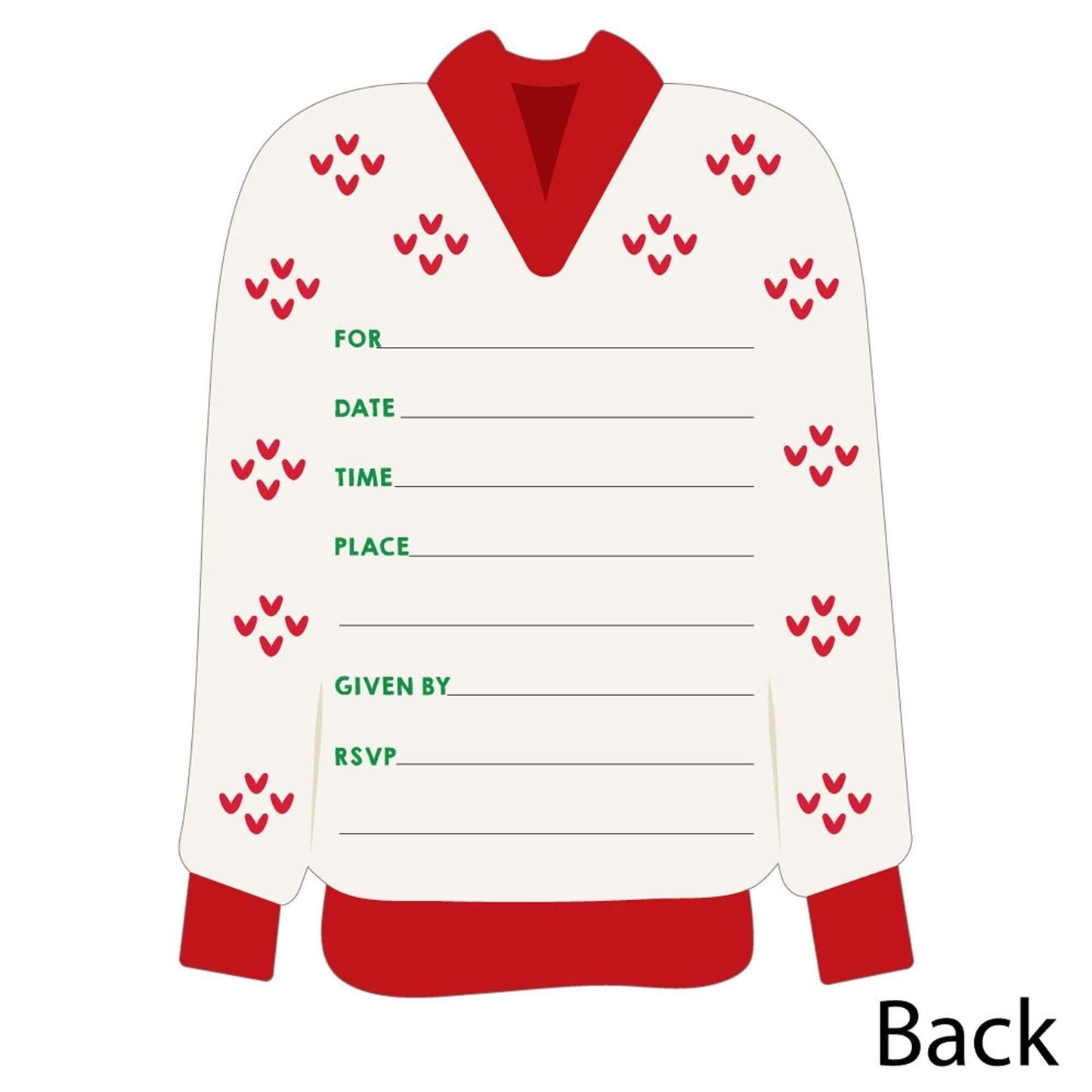 Ugly Sweater - Shaped Fill-In Invitations - Holiday & Christmas Party Invitation Cards with Envelopes - Set of 12