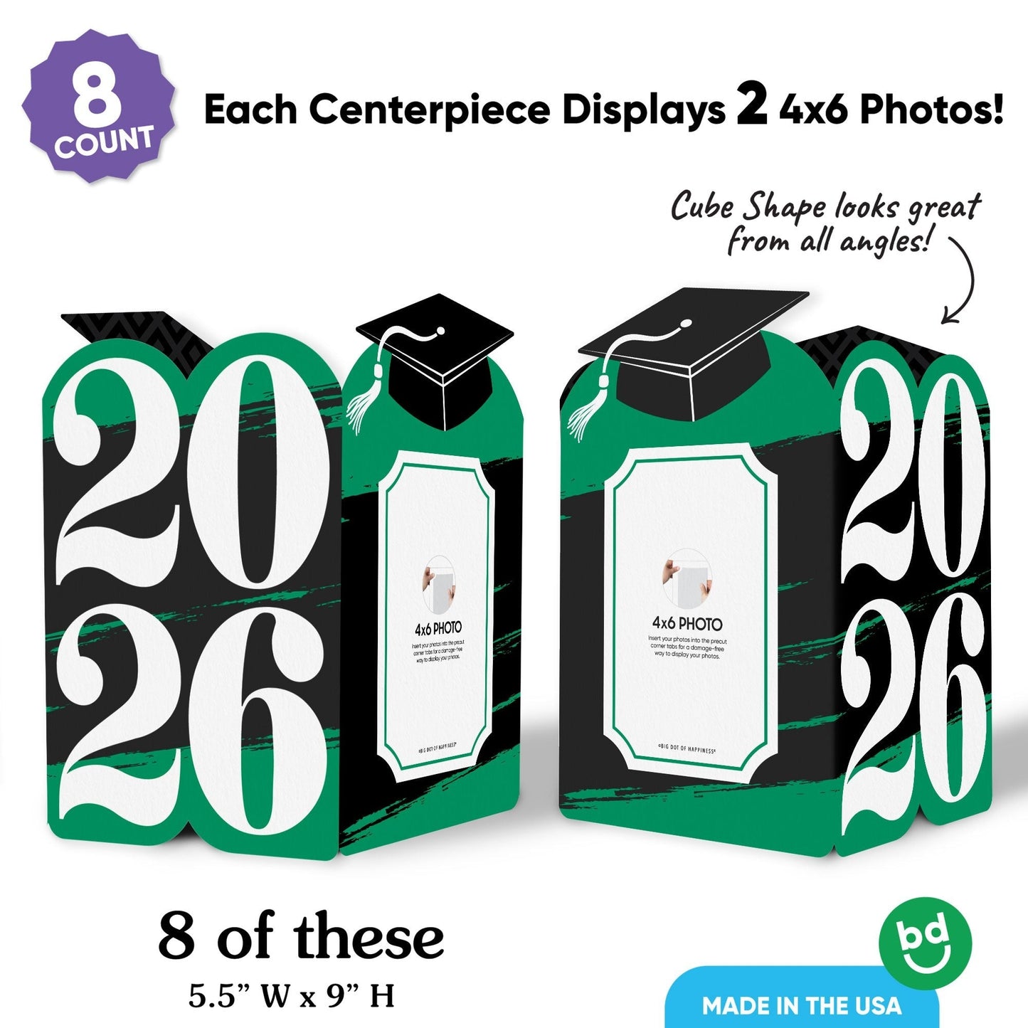 Green Graduation Photo Centerpieces - 8 Ct
