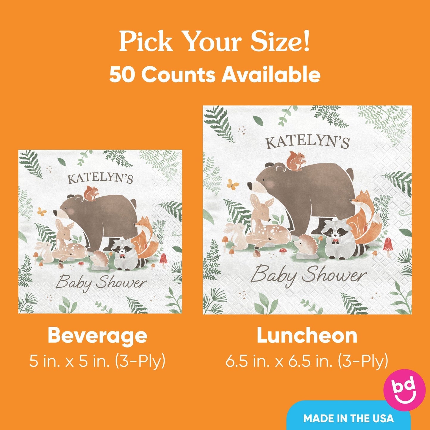 Custom Text Napkins - Woodland Animals