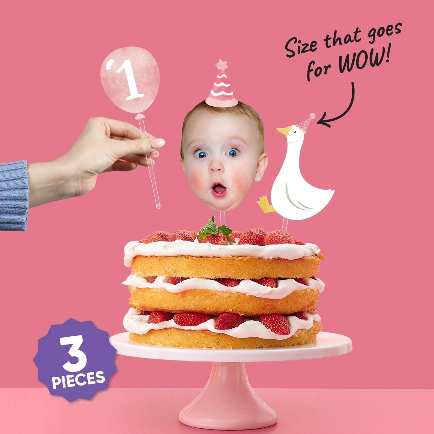 Custom Photo Pink Silly Goose Cake Topper - 3 Pc